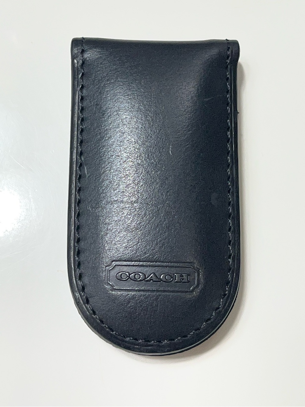 COACH Vintage water buffalo money clip smooth Leather magnetic black